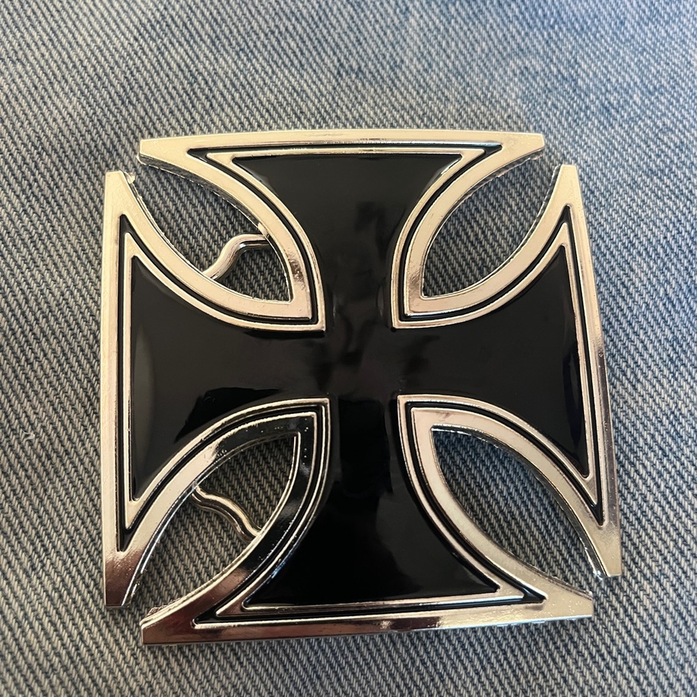 Black and Silver Iron Cross Belt Buckle New